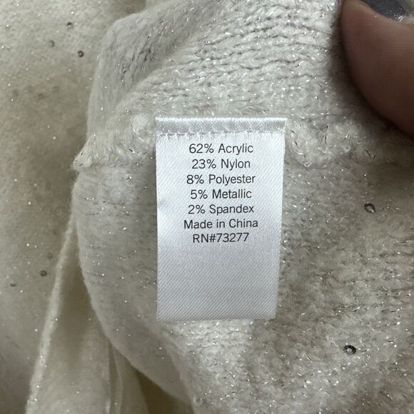 EVRI Women's Ivory Sequined Sweater Drop Shoulder V-Neck Stretch Festive 3X NEW - Picture 6 of 6